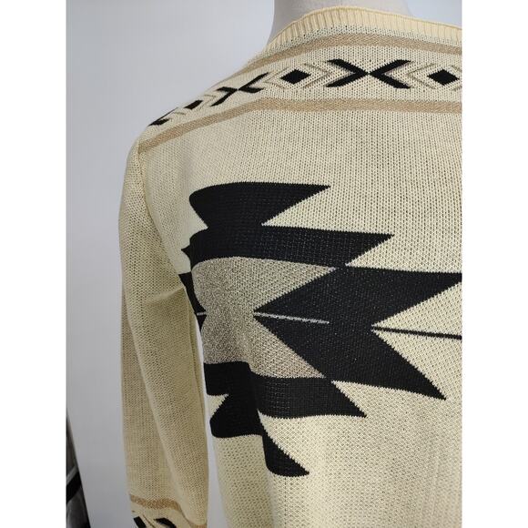 Woman's Aztec Tan Black Open Cardigan Sweater Size Large Fringe Metallic Unbrand - Picture 7 of 12